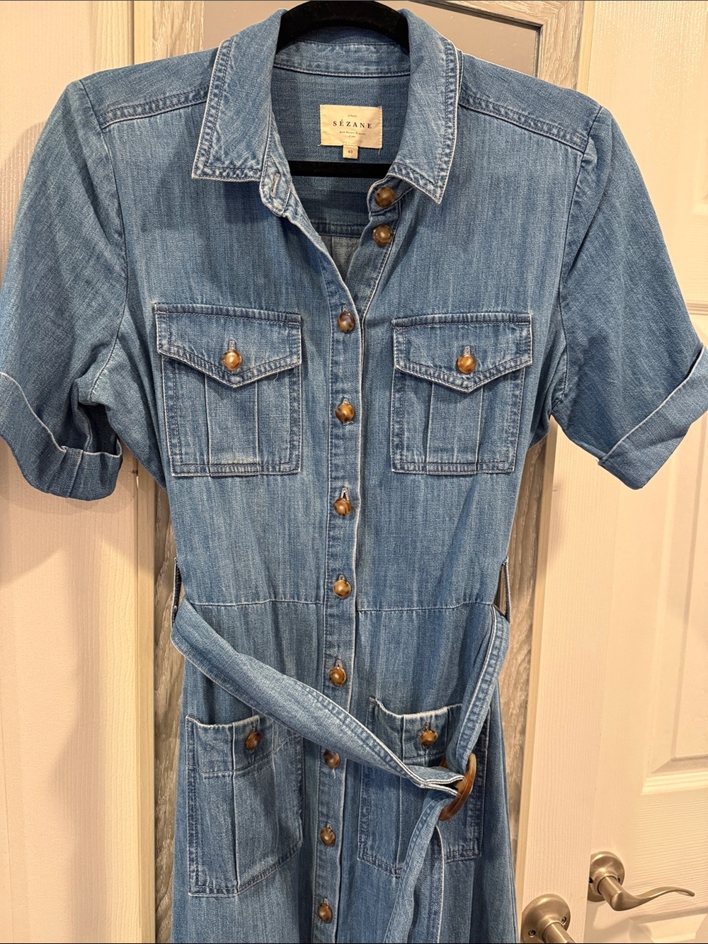 Sezane Blue Denim Midi Shirt Dress - Picture 3 of 4